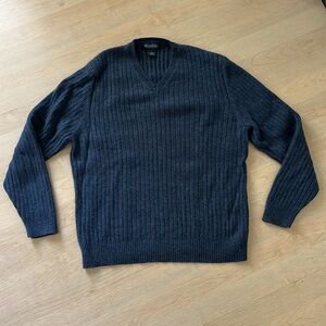 Brooks Brothers Ribbed V Neck 100% Lambswool Sweater Blue Classic Men’s Sz XL
